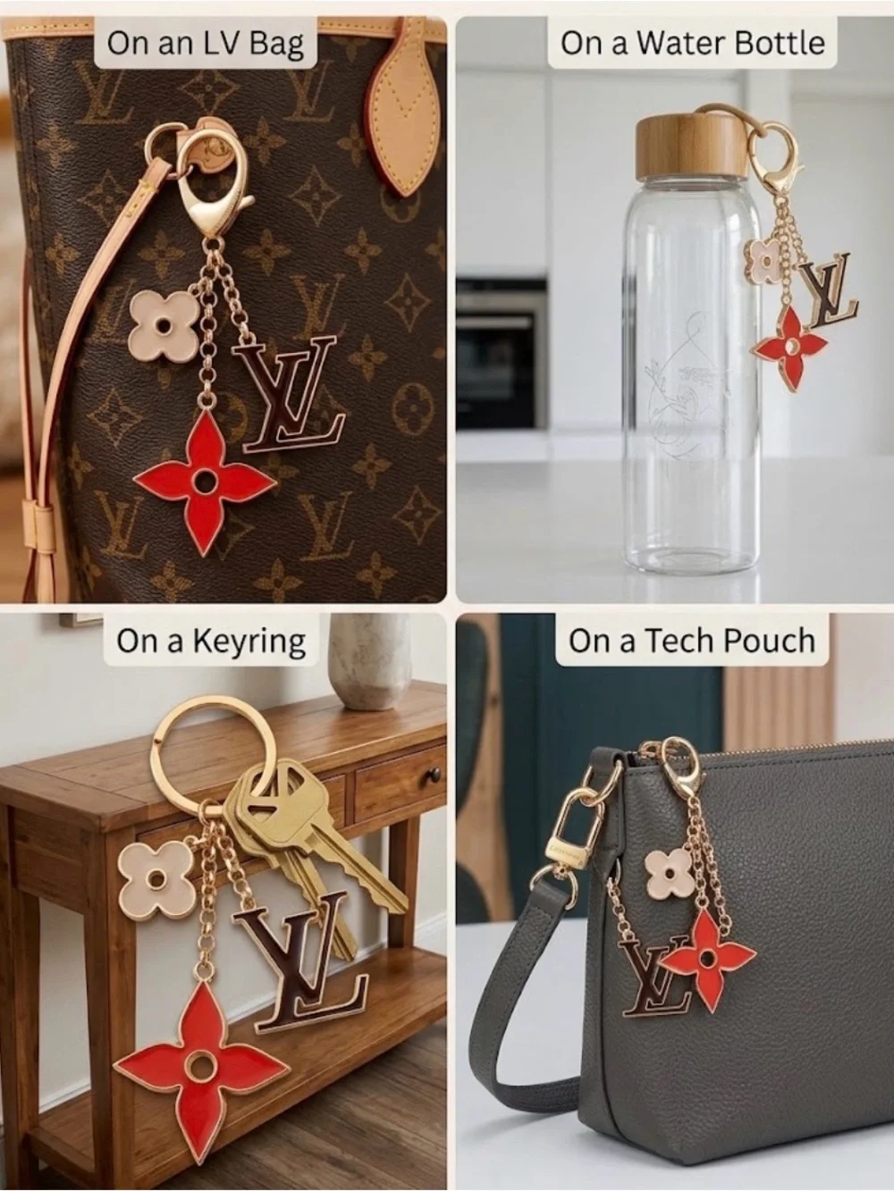 Luxury Fashion Bag Charm Keychain Monogram And Bright Red And Pink Motifs